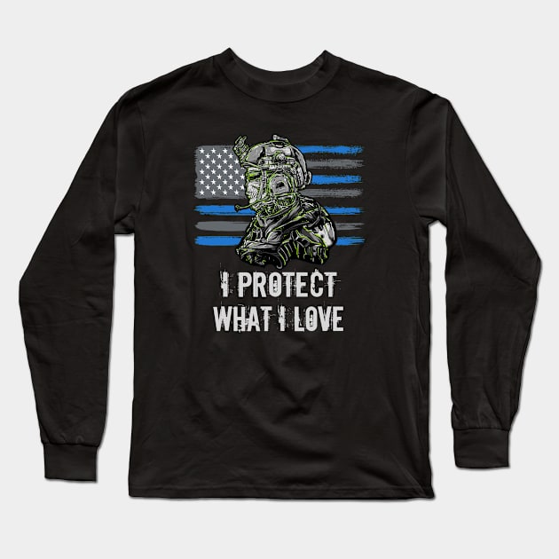 Protect what I love Soldier USA Flag Long Sleeve T-Shirt by Foxxy Merch